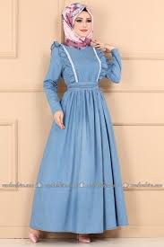 Modaselvim Elbise Firfirli Kemerli Kot Elbise Ast3012 Acik Kot Modest Dresses Dresses Hijabi Fashion