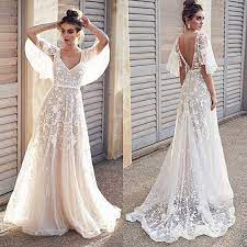 Amazon Com Owmeot Women S Bohemian Wedding Dresses Lace Bridal Gown Backless Short Sl Boho Wedding Dress Lace Short Sleeve Prom Dresses Camo Wedding Dresses