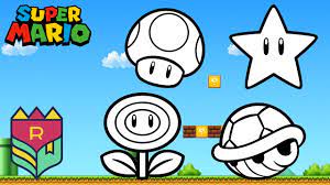Yoshi, luigi, bowser, princess peach, wario, and mario. Coloring Super Mario Bros Fire Flower Toad Super Star And Kroopa Troopa Coloring Book Pages Youtube