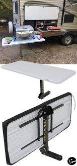 This Table Is Great For Camping I Mounted It To The Side Of My Hideout And Expanded My Outdoor Outdoor Camping Kitchen Camping Table Rv Camping Organization