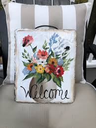 Spring Slate Sign Summer Slate Sign Slate Garden Sign Door Etsy Slate Signs Painted Wooden Signs Painted Slate