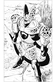 A Black White Drawing Inspired By The Character Of Cell In Dragon Ball Z From The Gallery Mangas Manga Color Dragon Ball Art Coloring Pages Dragon Ball