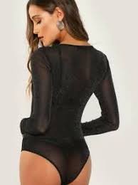 Body noir dos nu avec empiècements effet dentelle. Body Transparent Avec Manches Longues Mode En Ligne Shein France