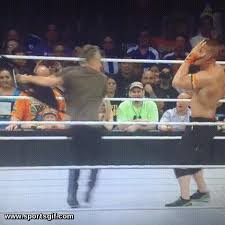 Haaaaaaaaaaaaa hits him by wwe chair. Former Daily Show Host Jon Stewart Hits John Cena With A Chair At Wwe Summer Slam Summerslam 2015 John Cena Summerslam