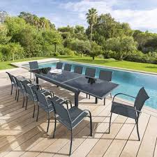 Table, chaise, transat, ensemble repas, parasol, barbecue. Table De Jardin Extensible Piazza Anthracite Graphite 12 Places