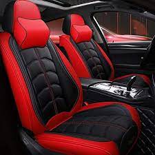 Housse De Sieges Universel En Cuir Rouge Et Noir Pour Voiture Leather Car Seat Covers Car Seats Best Car Seat Covers