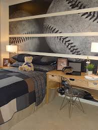 Create a baseball nursery wall mural using baseball themed wallies or make a focal wall by painting some baseball bats or a baseball diamond. Wall Murals Decals Sports Themed Interiors Baseball Theme Room Home Room