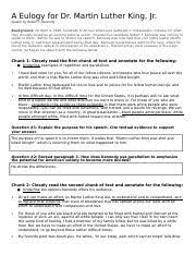 Reinforces students' understanding of the difference between fact and opinion. Mlk Eulogy Docx A Eulogy For Dr Martin Luther King Jr Speech By Robert F Kennedy Background On April 4 1968 Hundreds Of African Americans Gathered In Course Hero