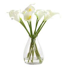 Amazon Com Fudostar Artificial Calla Lily Flowers In Simulated Water With Elegant Transparent Glass Vase White Ga Calla Lily Flowers Glass Vase Calla Lily
