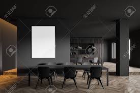 Blake gray white 7 piece dining set bobs com. Interior Of Spacious Dining Room With Dark Gray Walls Wooden Stock Photo Picture And Royalty Free Image Image 139678655