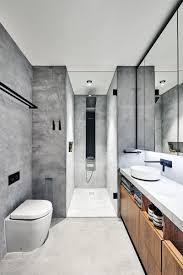 A Modern Industrial Look Was Created For This Townhouse Industrial Modern Bathroom Grey Modern Bathrooms Gray Bathroom Decor