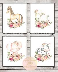 Boho Farm Animal Nursery Art Printable Girl Decor Blush Etsy Farm Animal Nursery Nursery Animal Prints Farm Animal Nursery Art