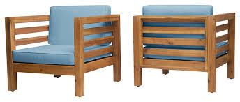 Louise Outdoor Acacia Wood Club Chairs With Cushions Set Of 2 Contemporary Outdoor In 2020 Lounge Chair Outdoor Contemporary Outdoor Lounge Chairs Outdoor Chairs