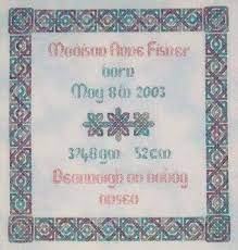Unfinished quilt blocks & tops. Dinky Dyes Celtic Birth Sampler Cross Stitch Pattern 123stitch