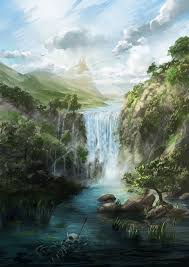 Landscape With Waterfall By Alex Rommel Waterfall Drawing Waterfall Sketch Waterfall