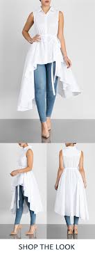 This Long And Short Sleeveless White Shirt Is Stylish And Edgy Yet Super Easy To Throw On Over A Pair Of Jeans We Love The Irr Blusas Bonitas Ropa Ropa Casual
