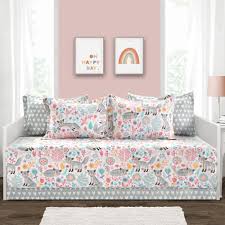 The rolled arms and silver finished nail head trim make this daybed easy to integrate into your guest room, living room. Lush Decor Pixie Fox Kids Animal Print Polyester Daybed 39x75 Gray Pink 6 Pc Set Walmart Com Walmart Com