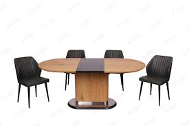 Mdf Table Top With Painting In Cappuccino Color And Elegant Black Center With Drop Leaf Board Table Dining Room Sets Dining Table
