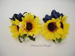 Sunflower Corsage With Navy Ribbon Wedding Flowers For Mother Etsy Sunflower Corsage Blue Wedding Flowers Flower Bouquet Wedding