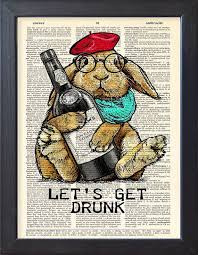 Rabbit Poster Funny Bunny Print Porto Drink Bunny Poster Dictionary Book Page Art Print Home Dorm Wall Decor Bar Bunny Art Book Page Art Funny Art Prints