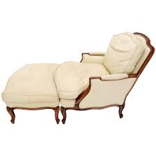 Honeycomb indoor / outdoor cabana stripe black and cream chaise lounge cushion: Cream Leather Chaise 2 Part Chaise Lounge Chair And Ottoman For Sale At 1stdibs