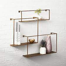 antiqued brass floating shelves set of 3 reviews cb2 diy bathroom storage slim cabinet