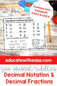 Decimal Notation And Decimal Fractions 4 Nf 5 4 Nf 6 Riddle Worksheets Fractions Decimals Upper Elementary Math