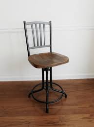 Reclaimed Industrial Bar Stool Drafting Table Chair Vintage Oak Seat Adjustable Free Shipping 275 00 Via Industrial Bar Stools Bar Stools Drafting Table