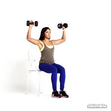 Exhale and press the dumbbells overhead in unison until your elbows are fully extended without any arching in your low back. Seated Dumbbell Press Exercise How To Workout Trainer By Skimble