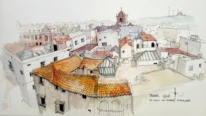Sur Les Toits De Tarifa Croquis Urbain Croquis Croquis Dessin