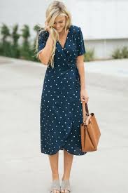 Love The Wrap Dress Color Polka Dots Sleeves Length Is Good For Work And Neckline Isn T Too Too L Dot Dress Outfit Polka Dot Dress Outfit Wrap Dress Outfit