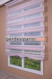 Stor perdenin tavan' a montaj şekli: Mor Pembe Cizgili Plise Zebra Perde Perdesiparisi Com