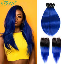 Hot sale loose wave human hair weave/weft 1pc. Sexay Blue Ombre Bundles With Closure Dark Roots Remy Brazilian Straight Hair Weaves Pre Colored Human Hair Bundles With Closure 3 4 Bundles With Closure Aliexpress