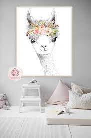 Llama Alpaca Wall Art Print Boho Woodland Blush Feather Bohemian Floral Nursery Baby Girl Room Printable Decor Baby Girl Room Bohemian Floral Nursery Floral Nursery