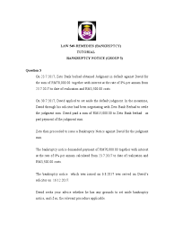 Subscribe to our telegram channel for the latest updates putrajaya, sept 14 — a total of 294,000 malaysians are involved in bankruptcy cases due to their failure to settle hire purchase loans, credit. Tutorial Question Bankruptcy Debtor