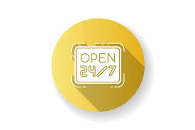 Open 24 7 Hours Yellow Glyph Icon Glyph Icon Retail Signs Glyphs