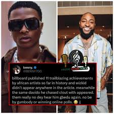 Dem no really no Wizkid gbedu again. He did not make it to the Billboard  list of 11 trailblazing achievements by African artistes but the same  Davido he is always using to