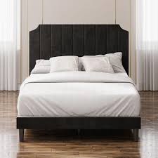 The bed frame and legs are made of solid pine while the headboard is made of wood panels. Charlotte Upholstered Platform Bed Frame Zinus