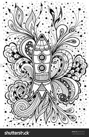 Zen Doodle Or Zen Tangle Rocket In Space Black On White For Coloring Page Or Relax Coloring Book Or Wallpaper Or For Decorate Zen Doodle Doodles Coloring Books