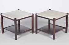 Par Mesa Lateral Antiga Design Anos 60 Jacaranda Tampo Marmore