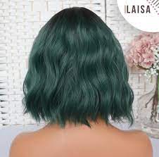 Zora Beautiful Unique Natural Looking 14 Inch Ombre Black Emerald Green Non Lace Wig With Bangs Green Hair Dye Dark Green Hair Aesthetic Hair