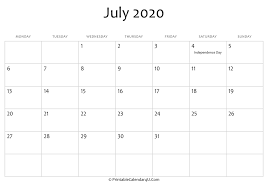 Customize this microsoft word / excel monthly template using our calendar customization tool. July 2020 Editable Calendar With Holidays