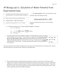 In this case, there will be no net movement of water. Ap Biology Lab 1c Calculation Of Water Potential From