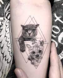 cat and dog by ray geometric dog tattoo cat and dog tattoo cat tattoo designs