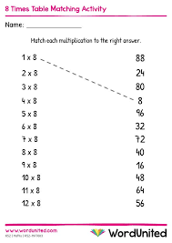 8 Times Table Matching Activity Wordunited Math Work Times Tables Free Math Printables