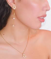 Chain Pearl Bloom Earrings Kalachuchi Long Drop Pearl Earrings (Two-Way)  Arete