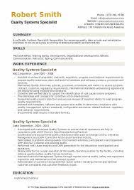 Quality Systems Specialist Resume Samples Qwikresume
