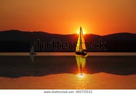 Sailboat Sail Off Into Sunset On Stock Photo Edit Now 605733512