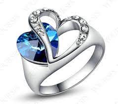 Beautiful Blue Hearts 18k White Gold Plated Ring Tophatter Crystal Engagement Rings Heart Wedding Rings Wedding Rings Unique