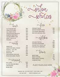 Spa Menu Salon Menu Custom Menu Diy Services Price List Nail Spa Menu Template Spa Menu Template Hair Services Menu Salon Services Spa Logo Design Salon Services Nail Store